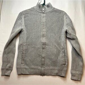 Calvin Klein full zip sweater mens small cable knit long sleeve gray